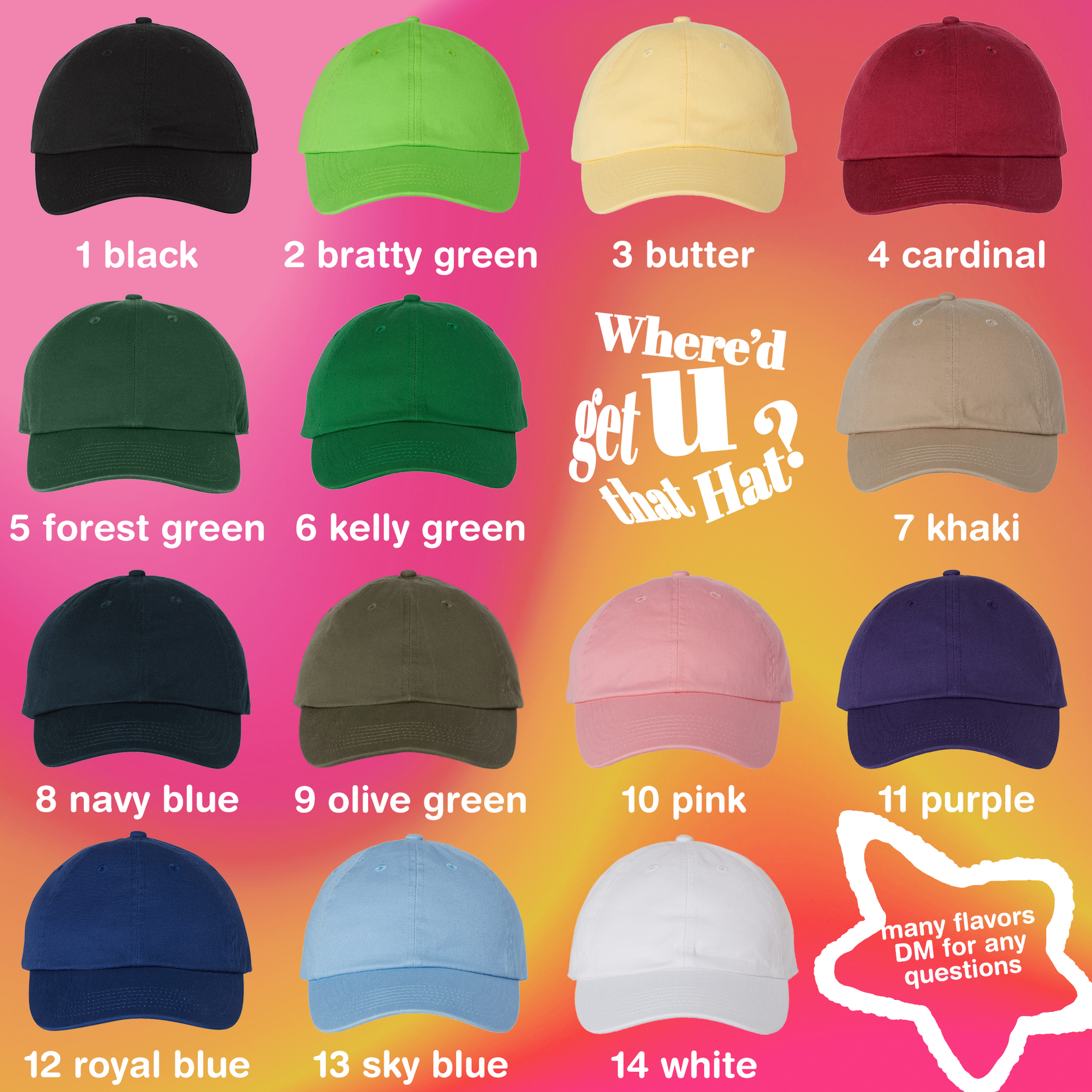 a picture of a bunch of hats with different colors