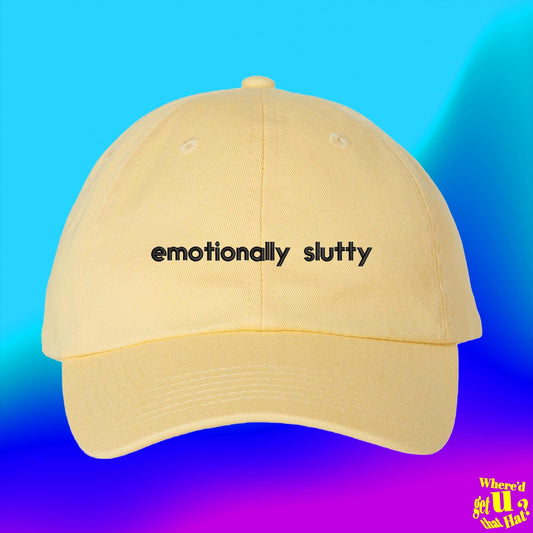 Emotionally Slutty Embroidered Dad Hat, Funny Quote Baseball Cap, Sex And The City Fan Gift, Sarcastic Humor Adjustable Hat (330_09)