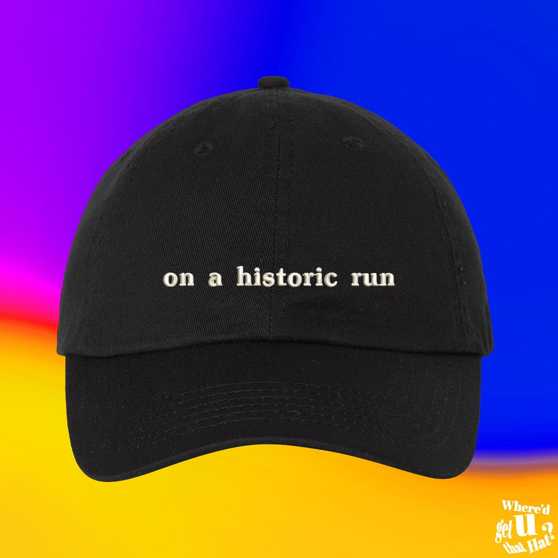 On A Historic Run Dad Hat, Runner Cap Accessory, Gift for Runners, Custom Color Marathon Apparel Adjustable Embroidered Hat (332_06)