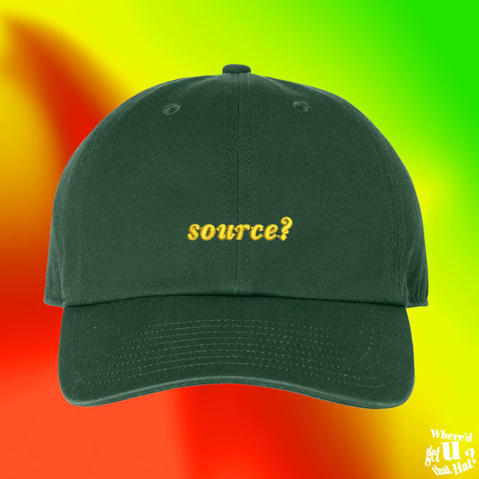 Source? Dad Hat, Funny Nerdy Fact Checker, Sceptic Humor Cap, Academic Research Core Custom Color Adjustable Embroidered Dad Hat (332_04)