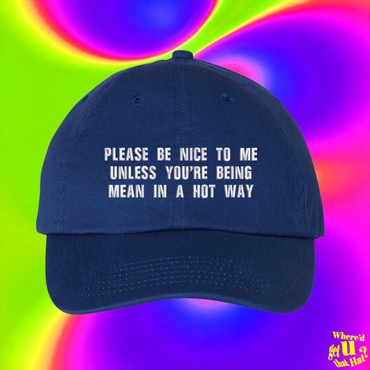 Please Be Nice To Me Unless You're Being Mean In A Hot Way Hat, Flirty Sassy Embroidered Baseball Cap, Funny Dating Gift Dad Hat