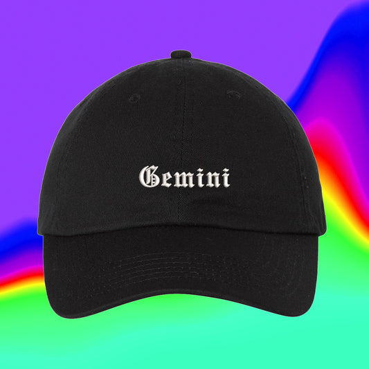 Gemini Hat Old English | Best Friend Zodiac Astrology Horoscope Gift | Custom Color Adjustable Embroidered Dad Hat