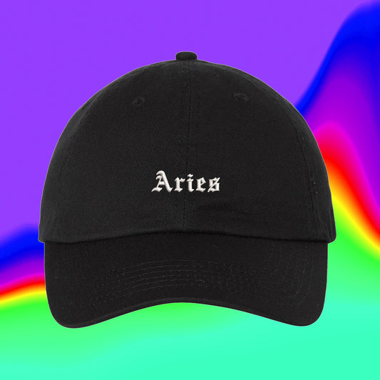 Aries Hat Old English | Best Friend Horoscope Gift | Custom Color Adjustable Embroidered Dad Hat