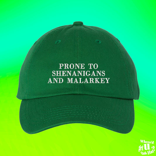 Prone To Shenanigans And Malarkey Hat | St Patricks Day | Luck Of the Irish | Ireland National Team | Adjustable Embroidered Dad Hat