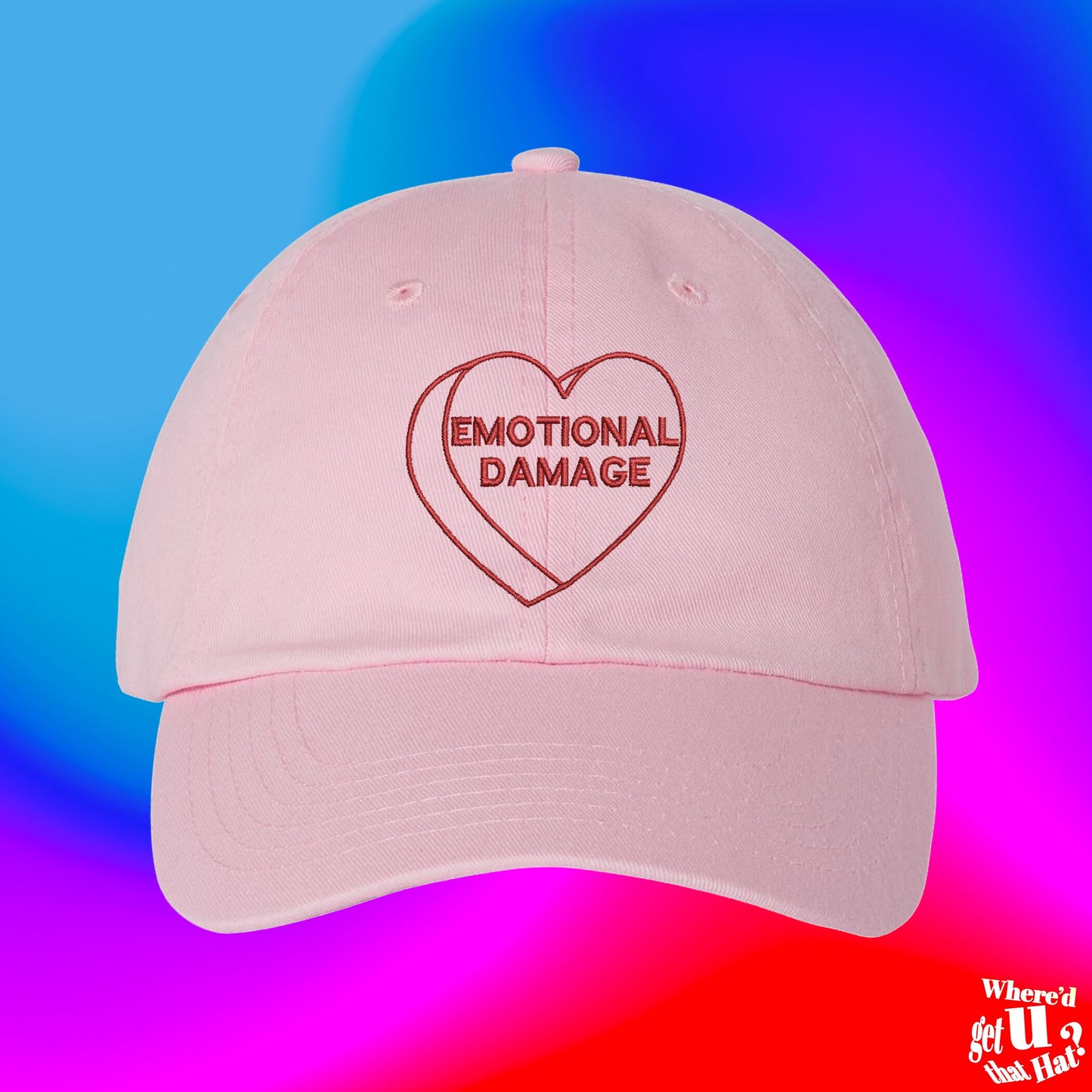 Emotional Damage Hat | Conversational Hearts | Custom Color Adjustable Embroidered Dad Hat