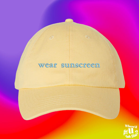 Wear Sunscreen Hat | Dermatologist Gift | Sink care Junkie | Esthetician | Best Friend Gift | Custom Color Adjustable Embroidered Dad Hat